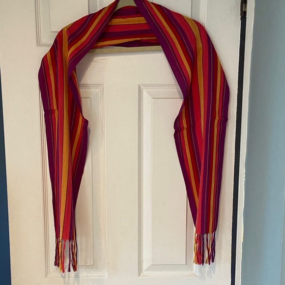 Oscar de la Renta Accessories - Vintage Oscar de la Renta Striped Multicolor Scarf with Fringe